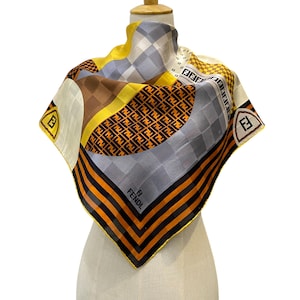 Vintage Fendi Silk Scarf, Fendi Silk Muffler, Vintage Fendi Silk Neckwear, Fendi Silk Neckerchief, Fendi Scarf, Vintage Summer Scarf