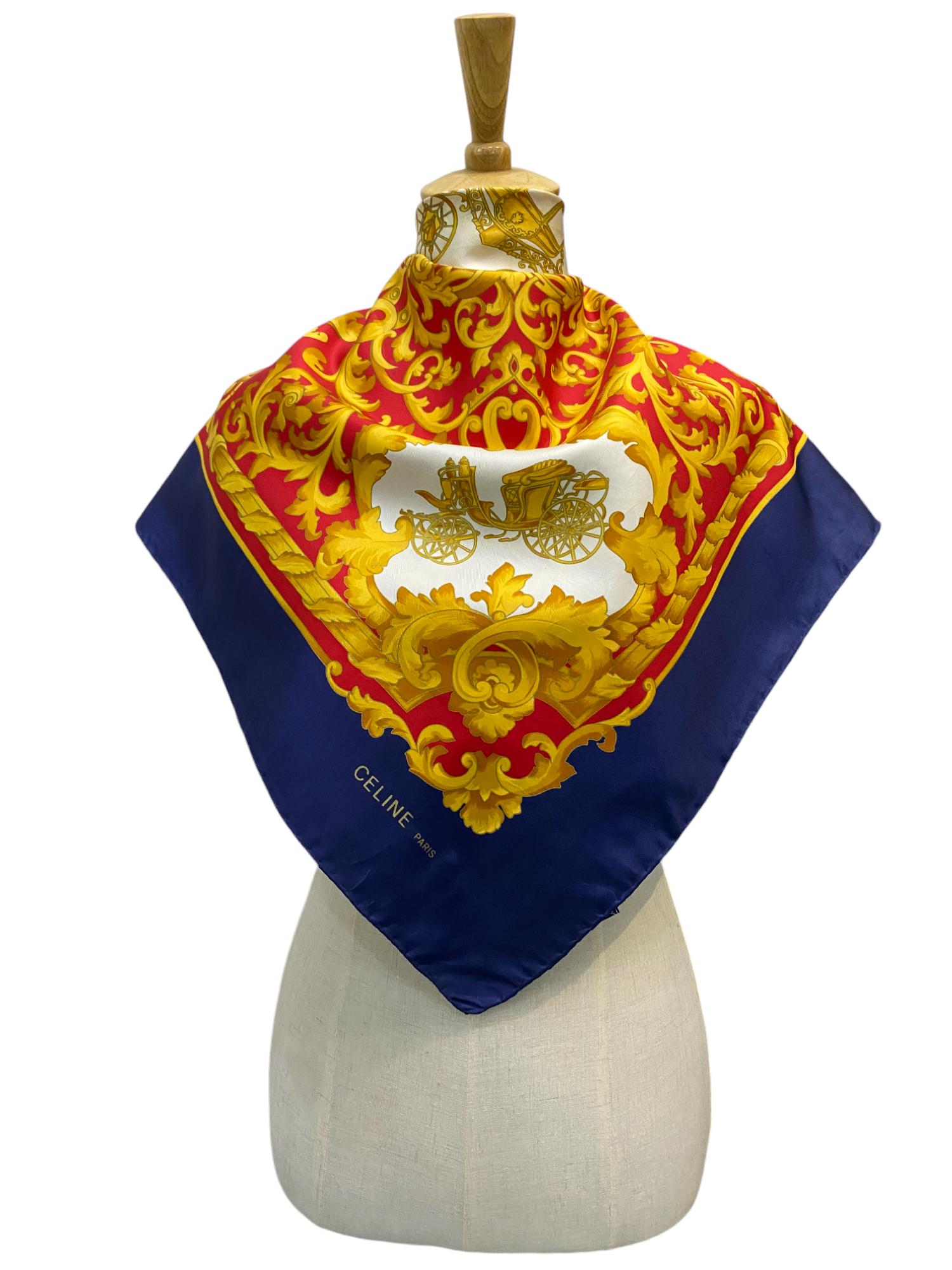 Vintage Celine Silk Scarf, Celine Silk Muffler, Vintage Celine