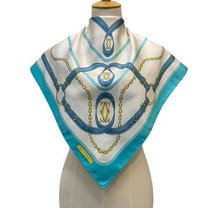 Foulard en soie Cartier vintage, foulard en soie Must De Cartier, écharpe de luxe vintage, cache-nez en soie Cartier, foulard vintage Must De Cartier