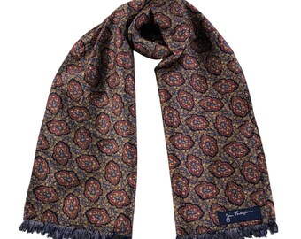 Vintage Jim Thompson Silk Scarf, Twill Silk Scarf, Vintage Silk Muffler, Vintage Neck Scarf, Vintage Neck Accessories, Vintage Italian Scarf