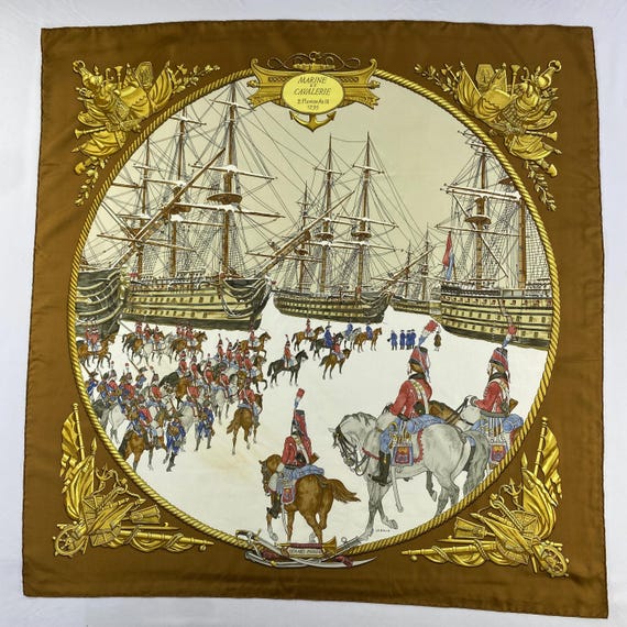 Vintage Hermes Marine Et Cavalerie Silk Scarf Hermes Silk Scarf