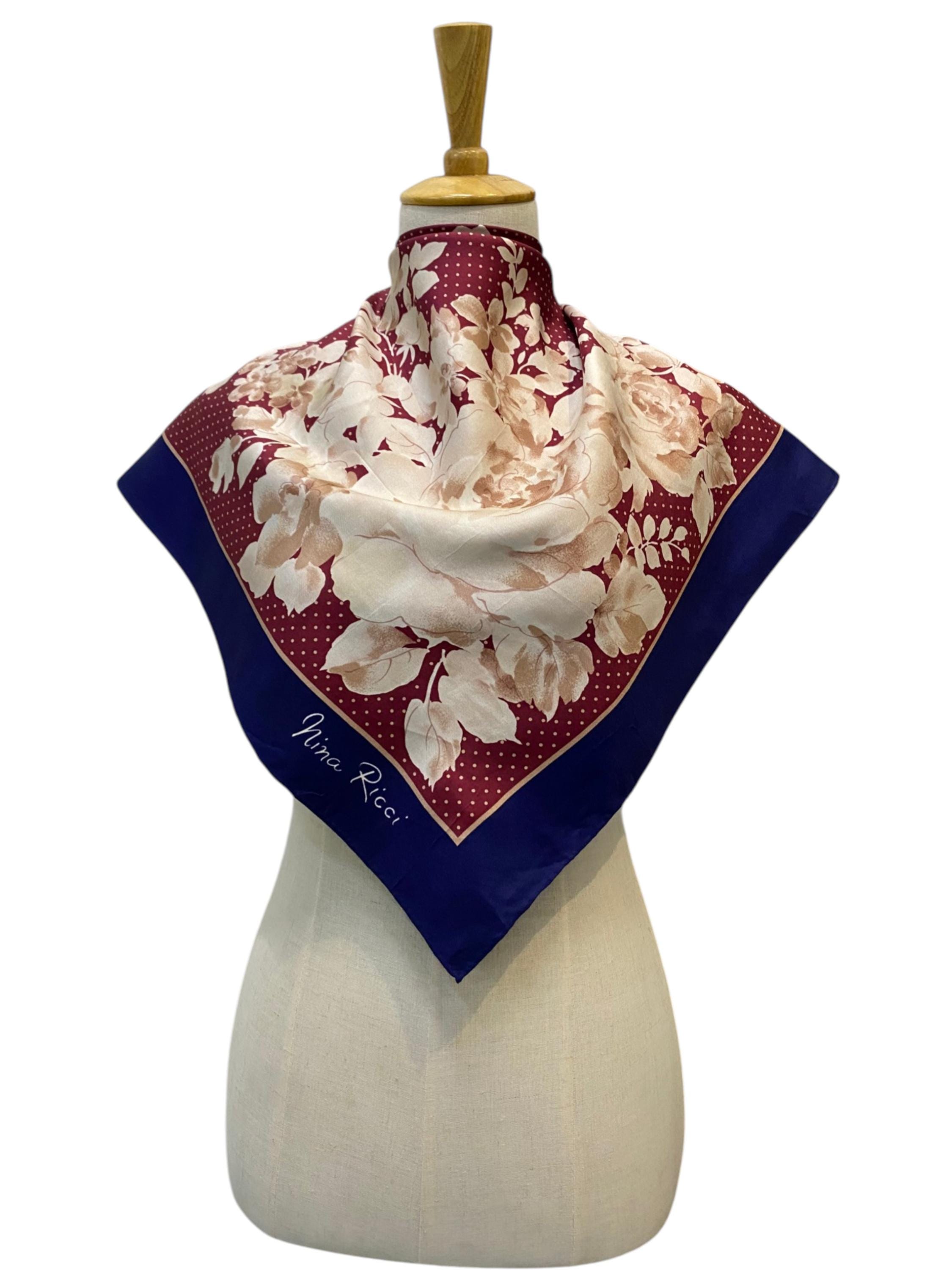 Carré En Soie Nina Ricci 85 Cm - Motif Graphique Noir Et Blanc, Collector, Made In France