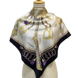 Vintage Lancel Silk Scarf Floral Scarf Foulards Neck Scarf Neckwear Classic Scarves Silk Accessories Women Summer Vintage Abstract Scarves