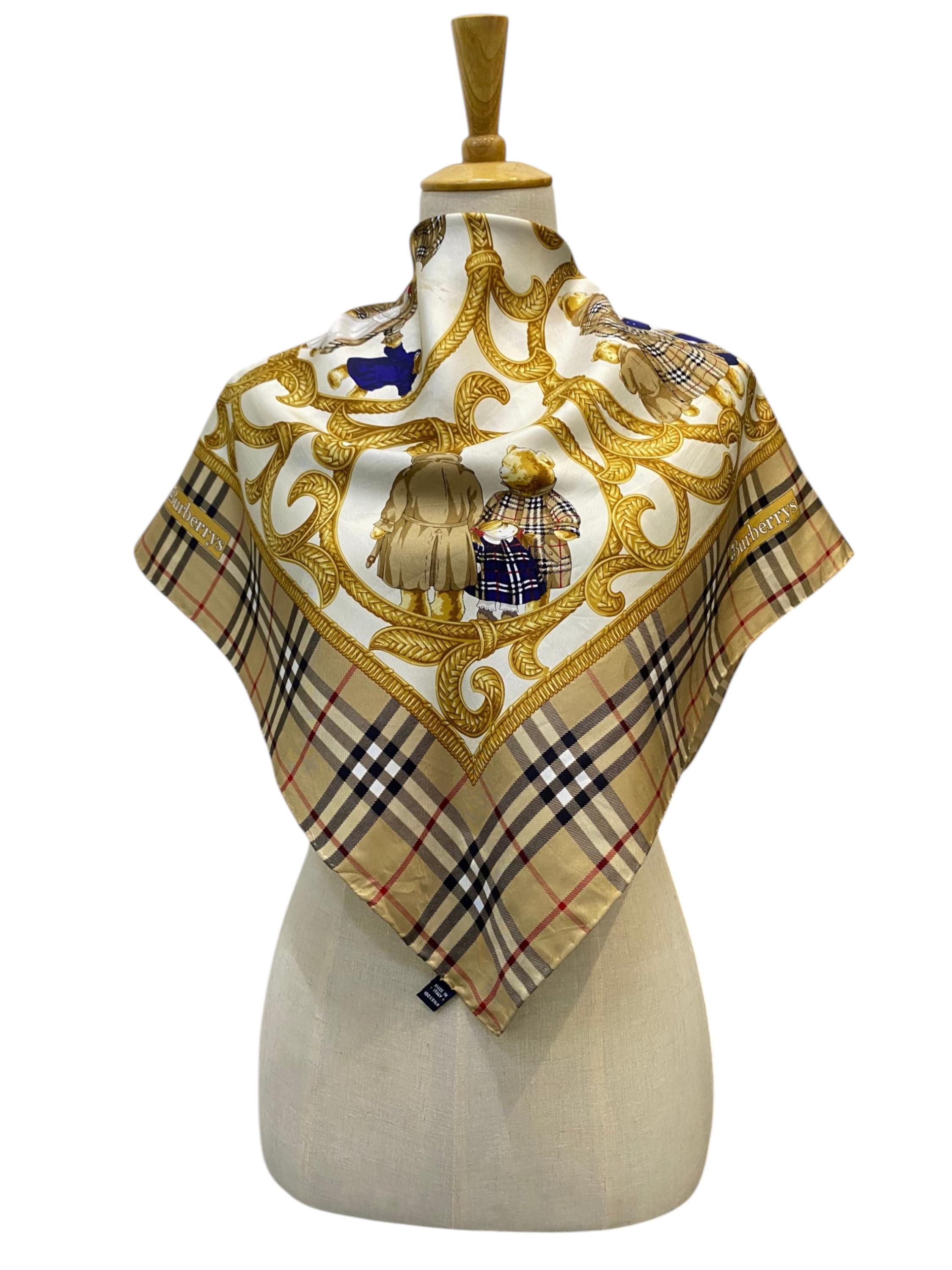 Vintage Burberry Silk Scarf, Burberry Silk Muffler, Vintage