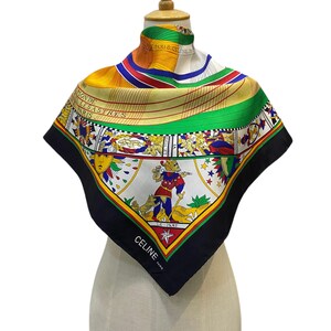 Vintage Celine Silk Scarf, Celine Silk Muffler, Vintage Celine