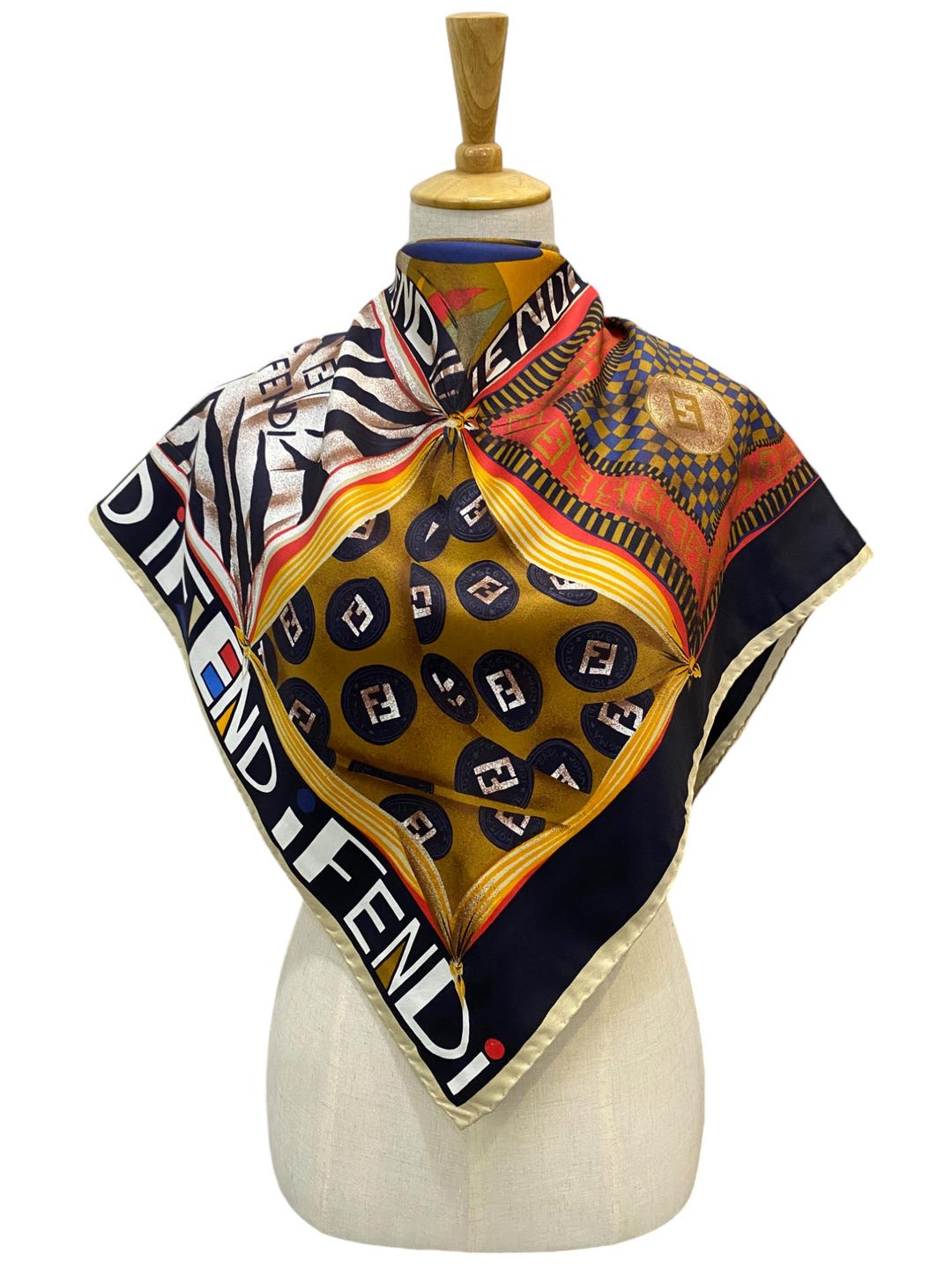FENDI シルクスカーフ Vintage Fendi Silk Scarf, Fendi Silk Muffler, Vintage Fendi Silk