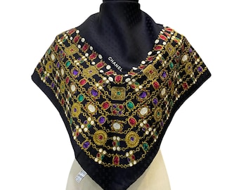 Vintage Chanel Silk Scarf , Chanel Silk Muffler, Vintage Chanel Shawl, Chanel Silk Neckerchief, Vintage Chanel Scarf, Chanel Paris Scarf
