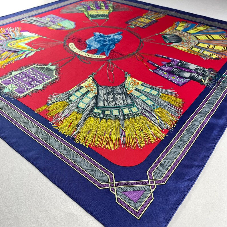 Foulard Vintage 100% Soie Cuivres Et Cuirs D'Attelage - Motif Géométrique, Bandana Carré