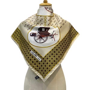 Vintage Celine Silk Scarf, Celine Silk Muffler, Vintage Celine Square Scarf, Vintage Celine Shawl, Celine Silky Scarf, Unisex Neck Scarf