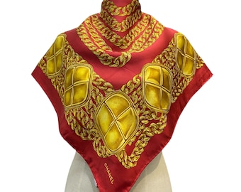Vintage Chanel Silk Scarf , Chanel Silk Muffler, Vintage Chanel Shawl, Chanel Silk Neckerchief, Vintage Chanel Scarf, Chanel Paris Scarf