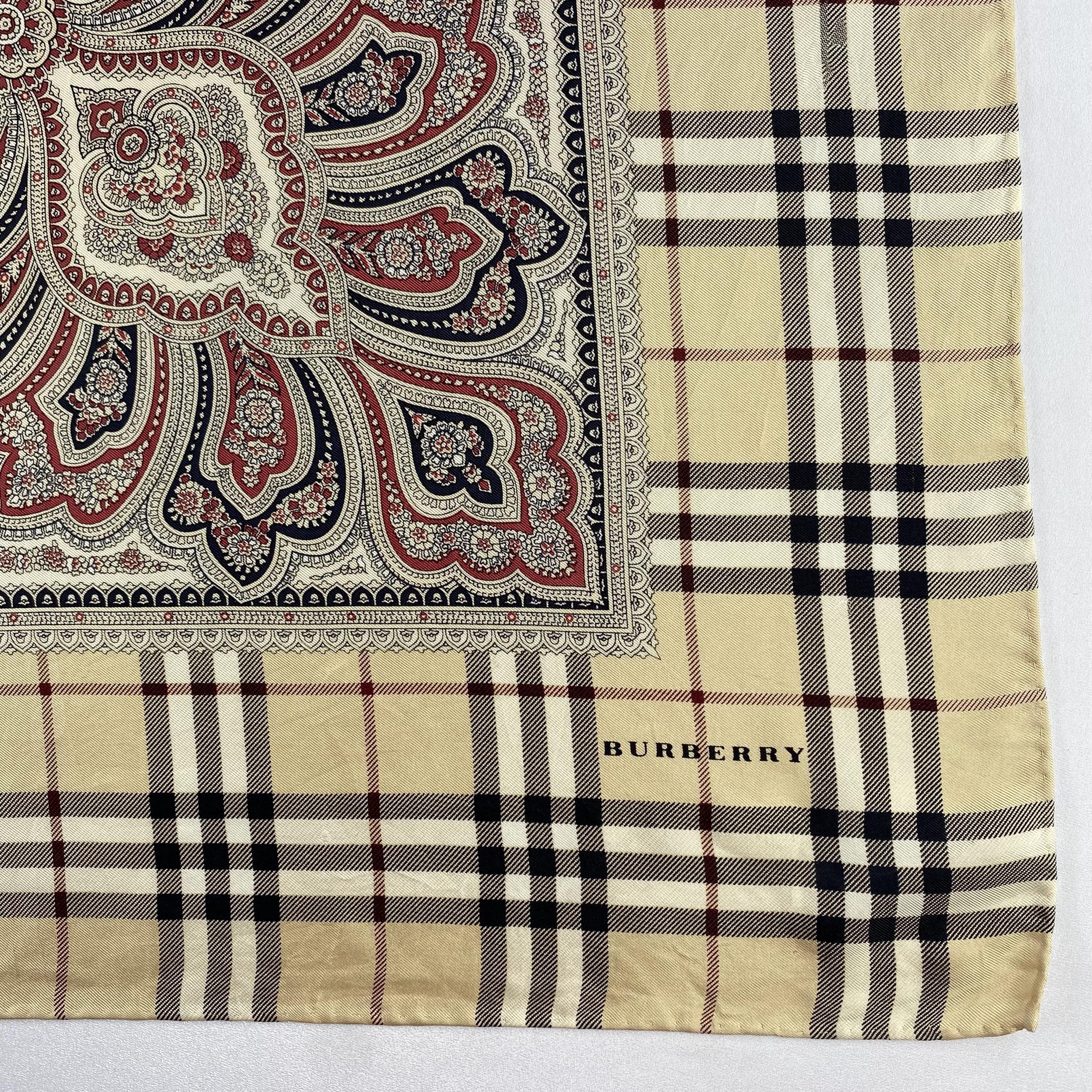 Vintage Burberry Silk Scarf, Burberry Silk Muffler, Vintage