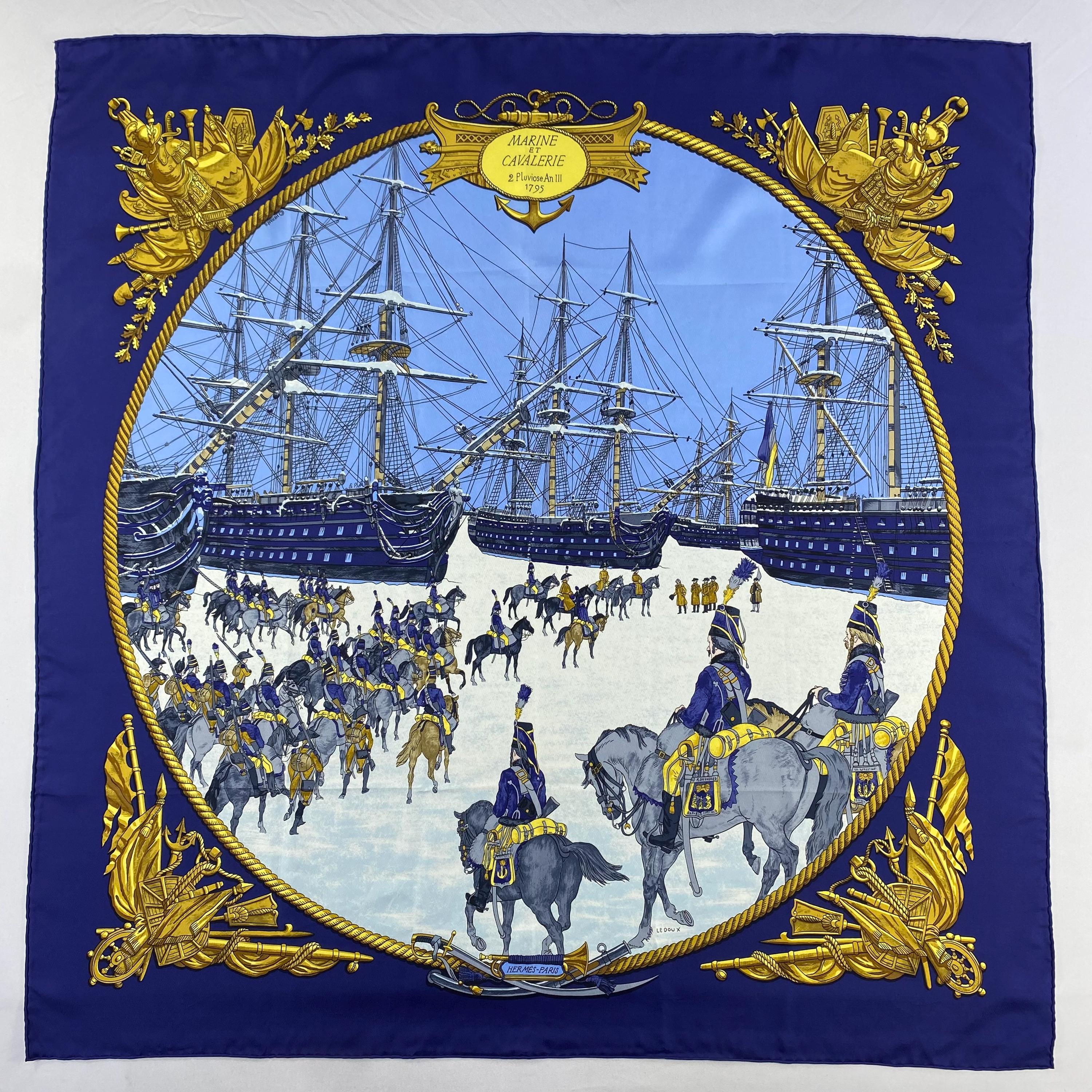 Vintage Hermes Marine Et Cavalerie Silk Scarf Hermes Silk Scarf