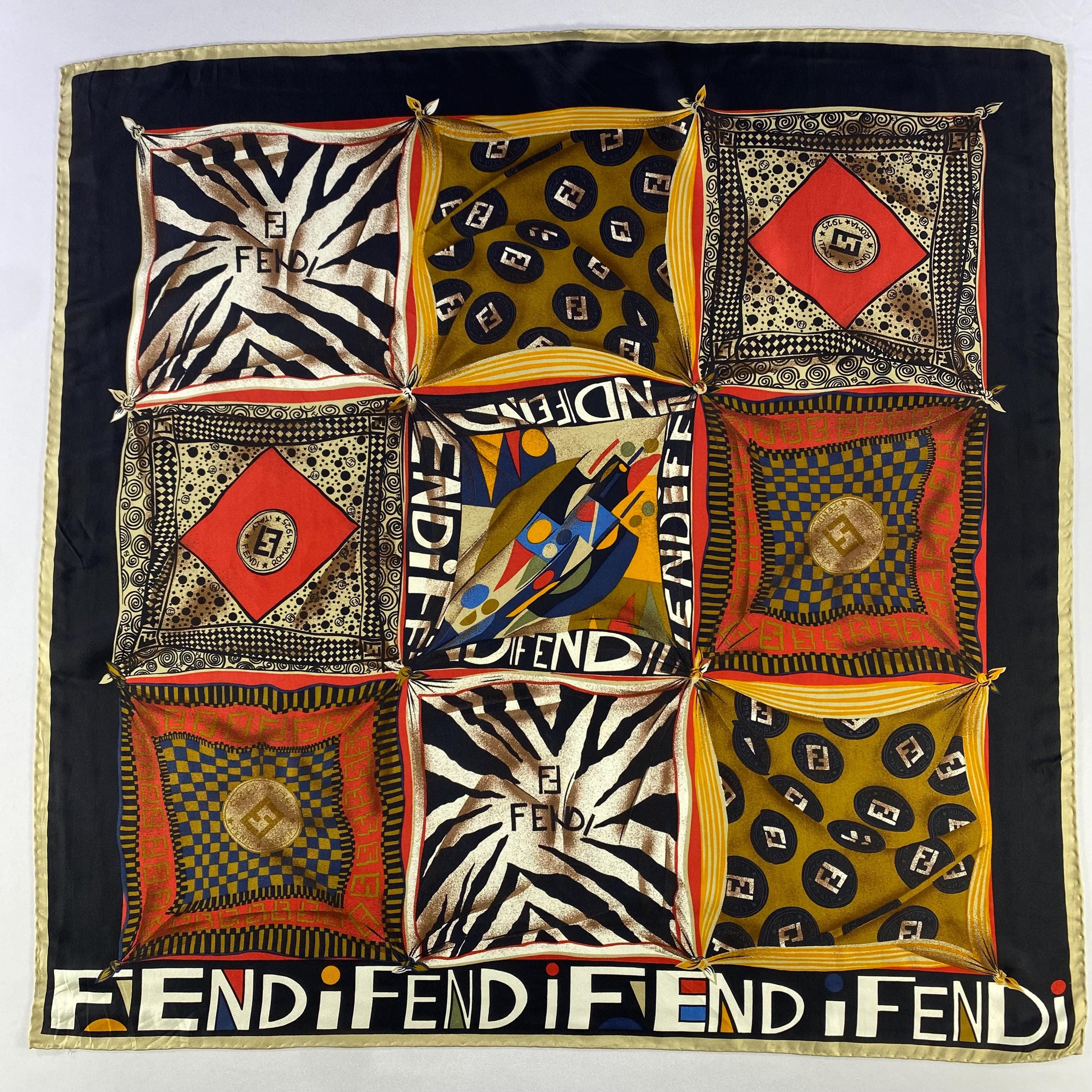Vintage Fendi Silk Scarf, Fendi Silk Muffler, Vintage Fendi Silk