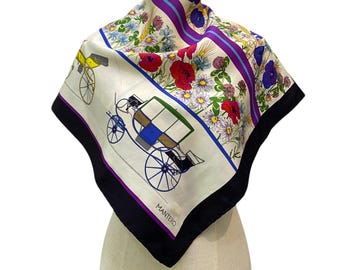 Vintage Mantero Silk Scarf Floral Scarf Foulards Neck Scarf Neckwear Scarves Silk Accessories Women Summer Vintage Abstract Scarves