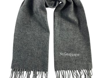 美品イヴサンローラン スカーフ シルク ブラック×グレー ヴィンテージ イヴ・サンローラン シルク スカーフ イヴ・サンローラン