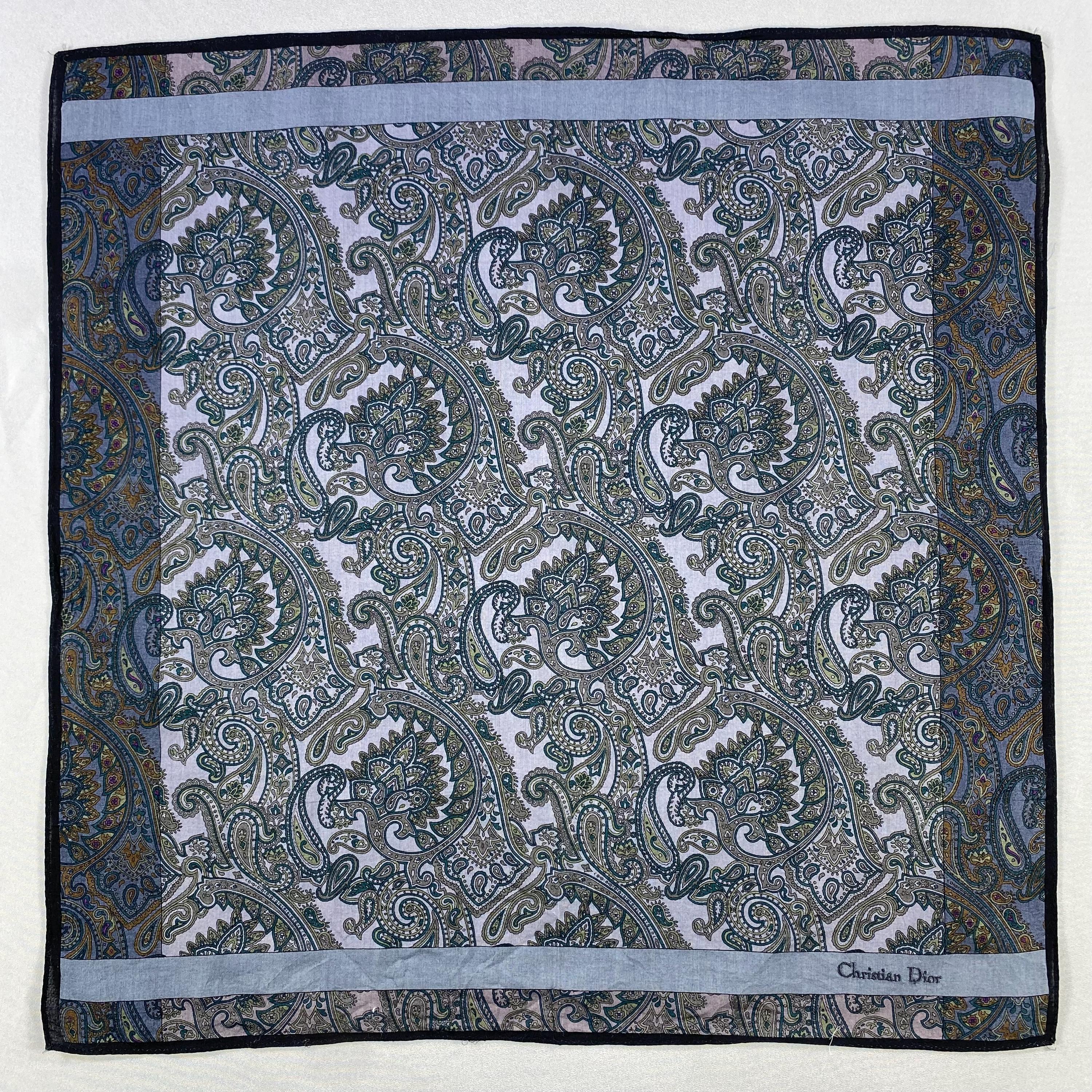 Vintage Christian Dior Handkerchief, Cotton Bandana, Vintage Paisley Pocket Square, Floral Scarf, Luxury Neck Scarf, Cotton Pocket Square
