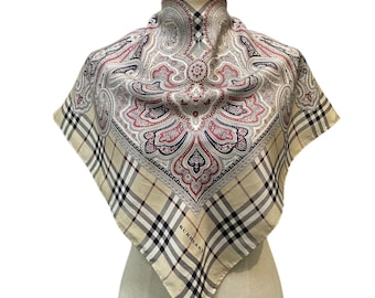 Vintage Burberry Silk Scarf, Burberry Silk Muffler, Vintage