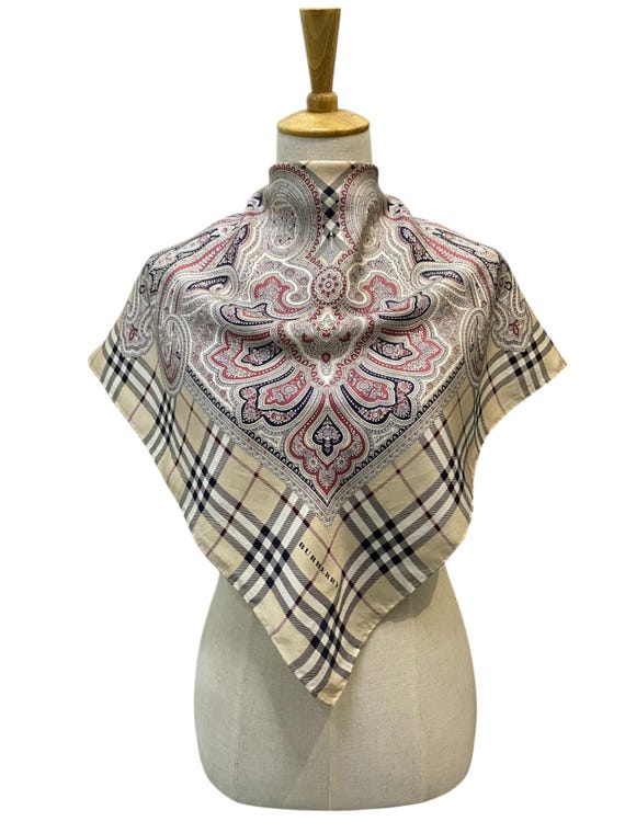 Vintage Burberry Silk Scarf, Burberry Silk Muffler, Vintage
