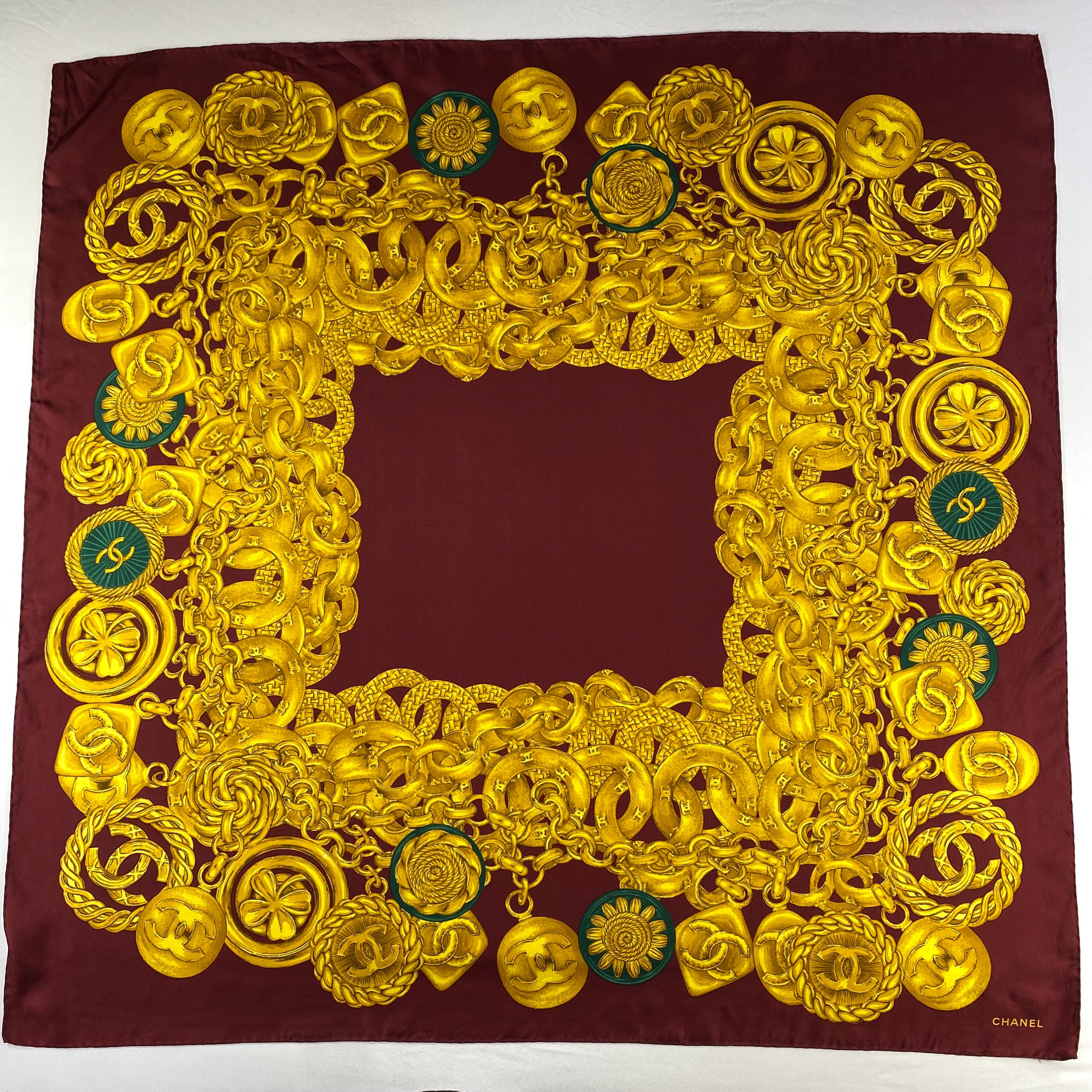Vintage Chanel Silk Scarf , Chanel Silk Muffler, Vintage Chanel