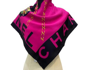 Vintage Chanel Silk Scarf , Chanel Silk Muffler, Vintage Chanel