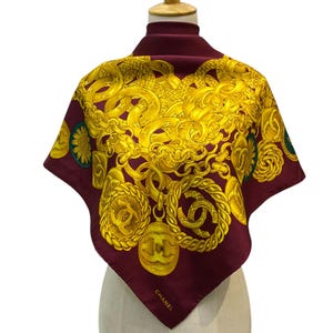 Vintage Chanel Silk Scarf , Chanel Silk Muffler, Vintage Chanel Shawl, Chanel Silk Neckerchief, Vintage Chanel Scarf, Chanel Paris Scarf