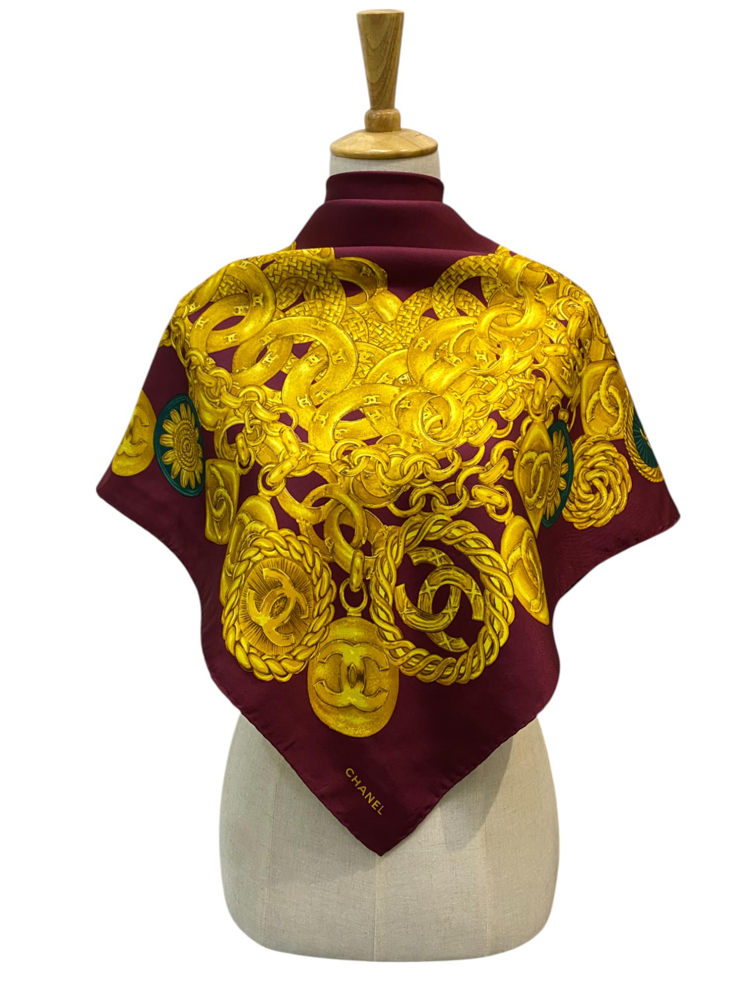 Vintage Chanel Silk Scarf , Chanel Silk Muffler, Vintage Chanel