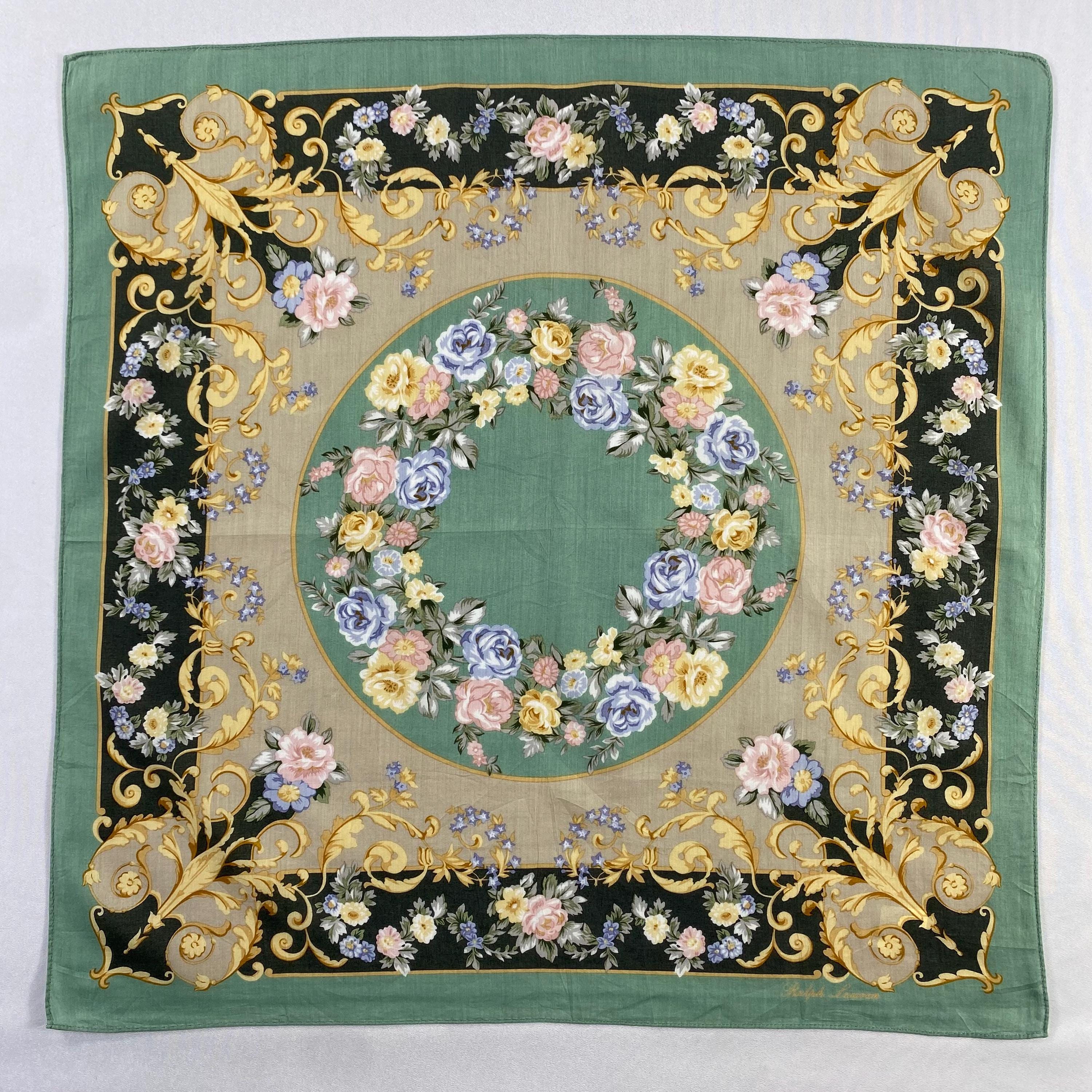 Vintage Ralph Lauren Handkerchief, Cotton Bandana, Vintage Paisley Pocket Square, Floral Scarf, Luxury Neck Scarf, Cotton Pocket Square