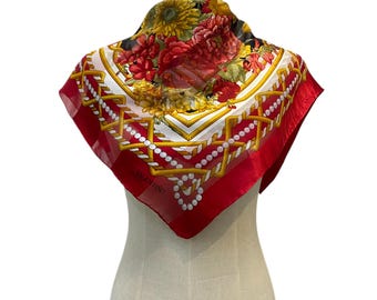 Pañuelo de seda vintage de Valentino, bufanda de Valentino, chal de seda vintage de Valentino, pañuelo de flores de Valentino, pañuelo de seda para mujer, pañuelo de seda para hombre