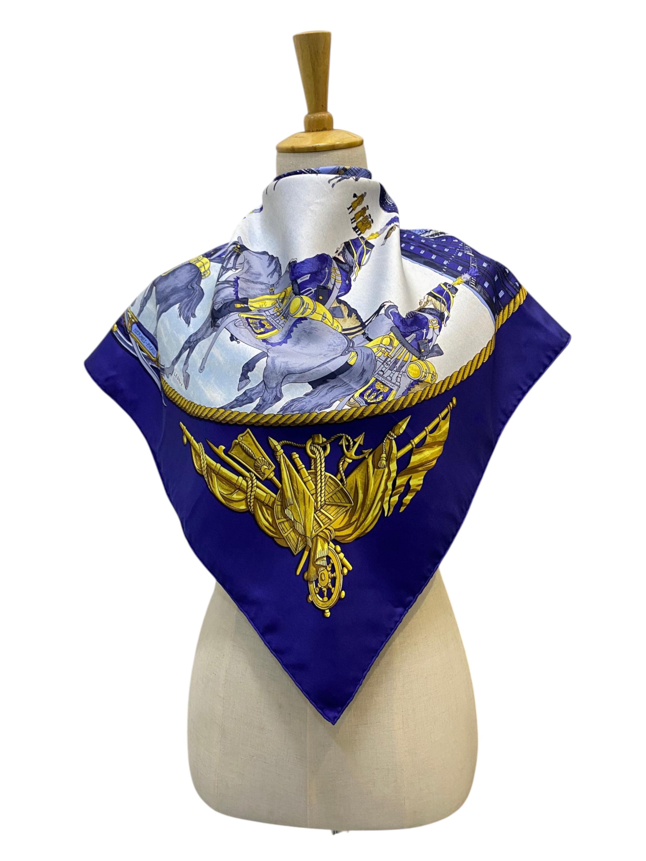 Vintage Hermes Marine Et Cavalerie Silk Scarf Hermes Silk Scarf