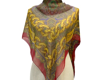 Vintage Chanel Silk Scarf , Chanel Silk Muffler, Vintage Chanel Shawl, Chanel Silk Neckerchief, Vintage Chanel Scarf, Chanel Paris Scarf
