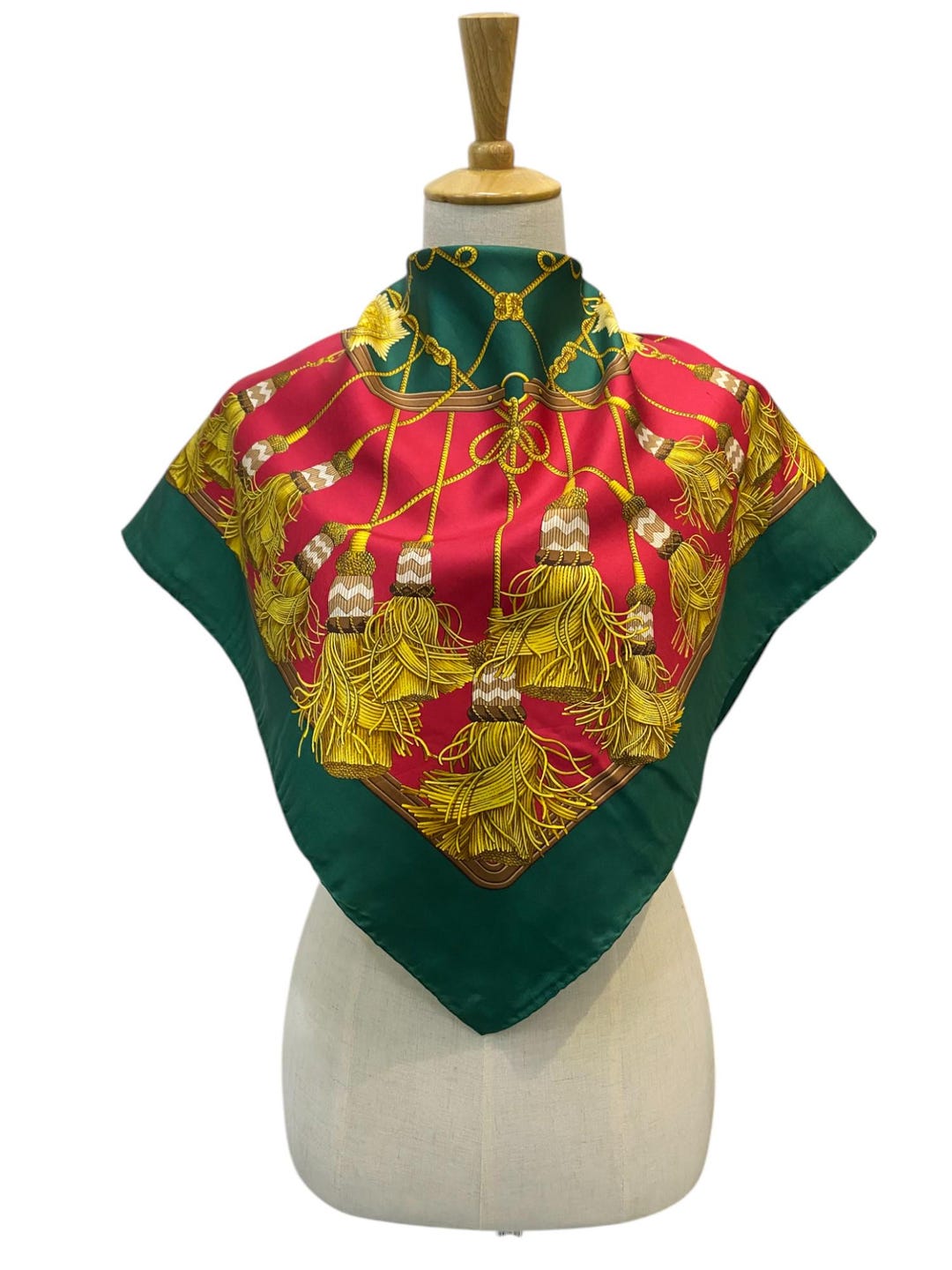 Foulard Vintage En Soie Erre – Motif Géométrique Et Oiseaux, Multicolore