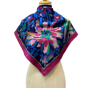 Vintage Fendi Silk Scarf, Fendi Silk Muffler, Vintage Fendi Silk Neckwear, Fendi Silk Neckerchief, Fendi Scarf, Vintage Summer Scarf