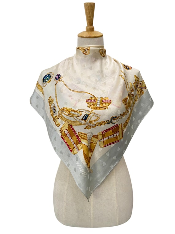 MOSCHINO Peace & Pearls シルクスカーフ Vintage Moschino Silk Scarf Moschino Silk Muffler Vintage Moschino