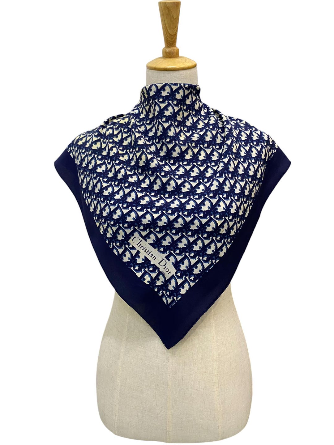 Christian Dior Mitza silk Trotter Oblique Logo Reversible scarf Stall Navy beige