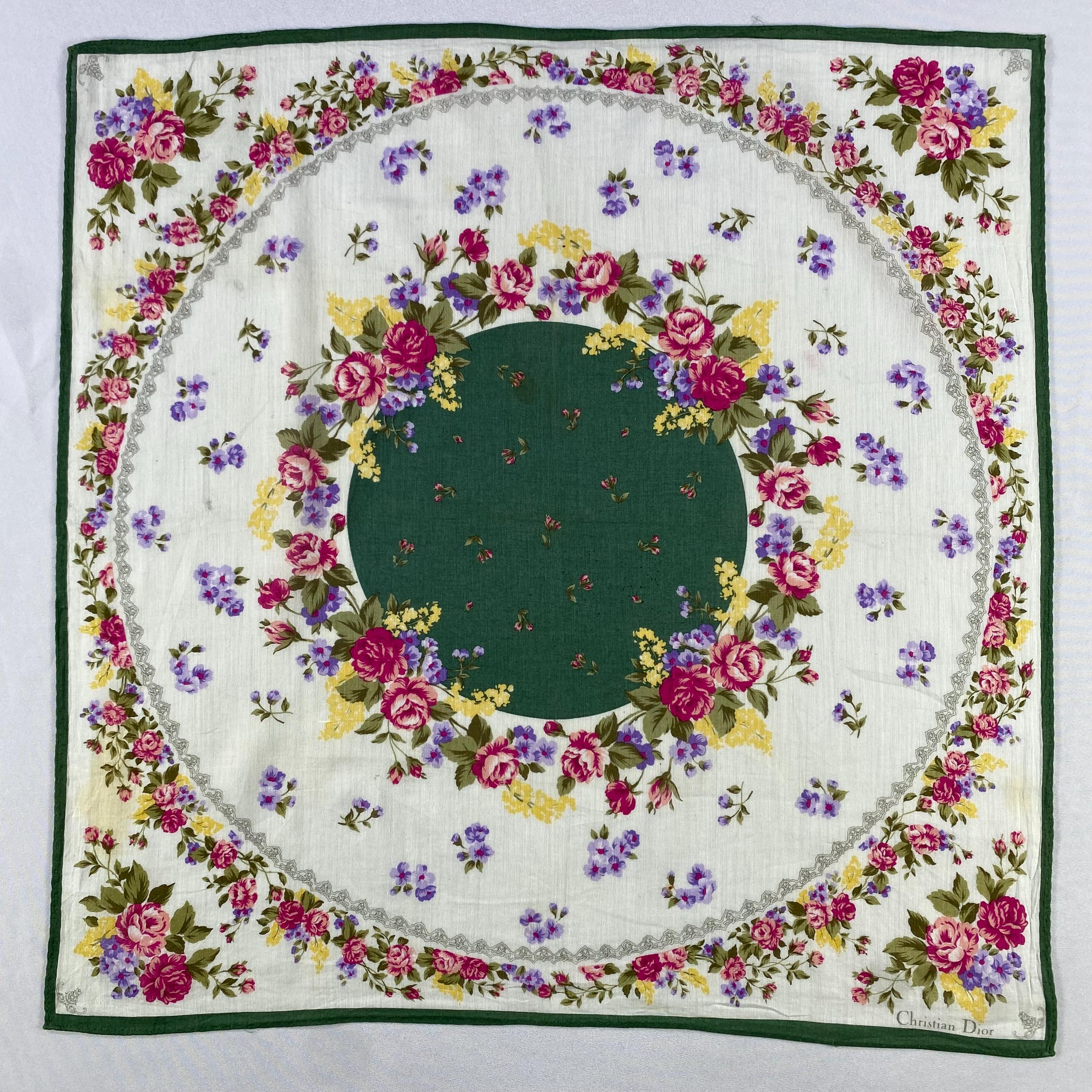 Vintage Christian Dior Handkerchief, Cotton Bandana, Vintage