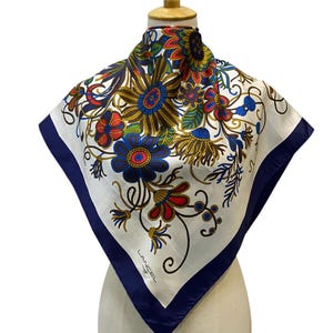 Vintage Lancel Silk Scarf Floral Scarf Foulards Neck Scarf Neckwear Classic Scarves Silk Accessories Women Summer Vintage Abstract Scarves