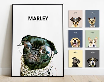 Tierportrait Individuell und Personalisiert. Haustier Hund Wall Art DIGITAL DOWNLOAD zum Druck auf Poster oder Leinwand für Geschenk.