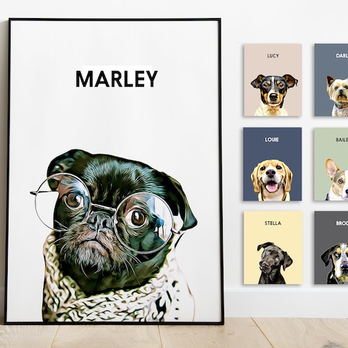 Pet Portrait Custom and Personalized. Pet Dog Wall Art DIGITAL DOWNLOAD to Print on Poster or Canvas for gift.