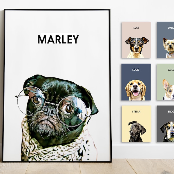 Tierportrait Individuell und Personalisiert. Haustier Hund Wall Art DIGITAL DOWNLOAD zum Druck auf Poster oder Leinwand für Geschenk.