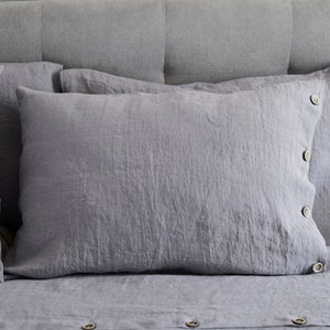 Soft Linen Pillowcase With Buttons. Blue, Rose, Gray, Plaid and Natural Colors Available. image 3