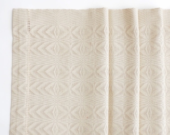 Beautiful linen table runner "Patterned" hand-woven on wooden looms. Wedding table runner. Colors - white, beige (natural)