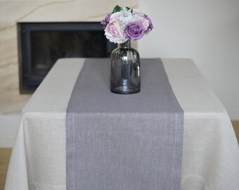 Beautiful linen table runner hand-woven. Handmade table runner. Color - bluish grey