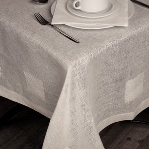 Natural linen tablecloth Boucle with square hand-woven on ancient wooden looms. Sizes - rectangle, square. Colors - white, gray.