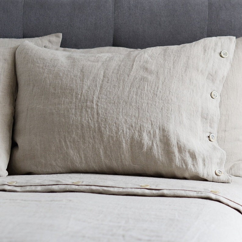 Soft Linen Pillowcase With Buttons. Blue, Rose, Gray, Plaid and Natural Colors Available. image 2