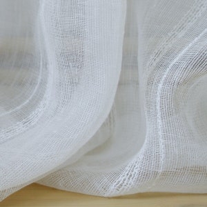 Sheer linen day curtain panel with woven boucle stripes. Custom size length/67&quot;(170cm) width. Colors: milk white;milk white&gray;olive green