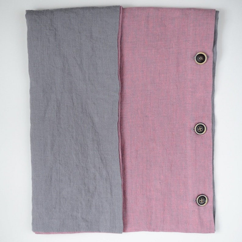 Soft Linen Pillowcase With Buttons. Blue, Rose, Gray, Plaid and Natural Colors Available. Old Rose/Dark Grey