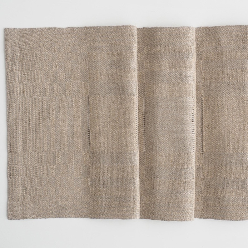 beige Colors Beautiful linen table runner Hem-Stitchhand-woven on wooden looms white natural Wedding table runner