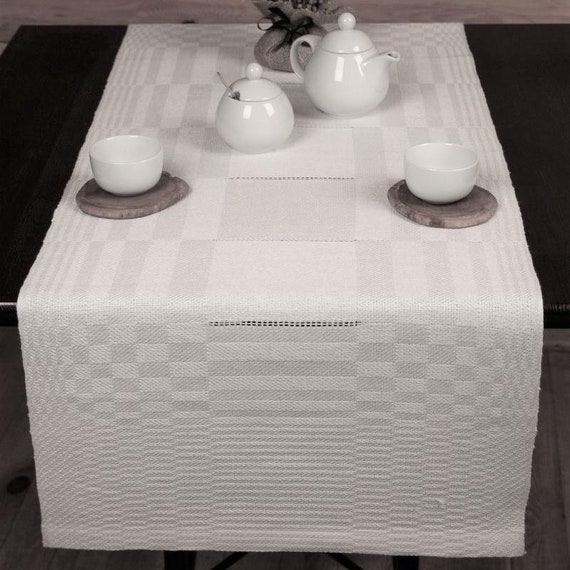 beige Colors Beautiful linen table runner Hem-Stitchhand-woven on wooden looms white natural Wedding table runner