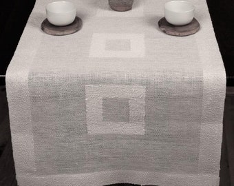 Beautiful linen table runner hand-woven on wooden looms. Wedding table runner. Colors - milk white, natural linen&white, beige (natural)