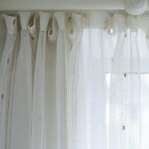 White sheer linen day curtain panel with woven golden thread. Custom size length/ 67&quot; (170cm) width.
